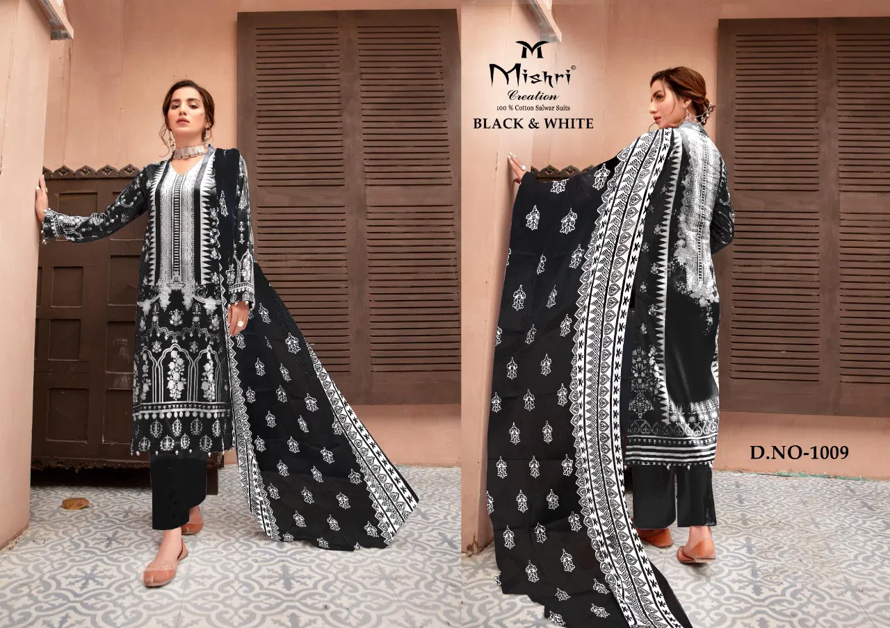 Mishri Black White Lalest Fancy Designer Black And White Heavy Cotton Print Karachi Dress Material